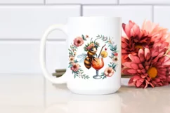 Watercolor Young Bee with Flowers | Sublimation Clipart Product Image 2