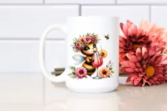 Watercolor Young Bee with Flowers | Sublimation Clipart Product Image 2