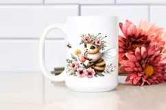 Watercolor Young Bee with Flowers | Sublimation Clipart Product Image 2