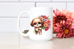 Cute Funny Puppy with Flower Bouquet | Sublimation | Clipart Product Image 2