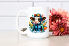 Colorful Baby Cow in Surfer's Wetsuit Product Image 2