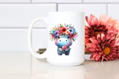Adorable Hippo with Flower Crown | Sublimation | Clipart Product Image 2