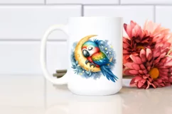 cute Baby Macaw Sleeping on the Moon Clipart Product Image 1