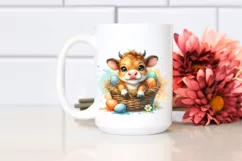 Watercolor Baby Highland Cow in an Egg Basket Product Image 2
