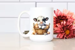 Watercolor Baby Highland Cow in an Egg Basket Product Image 2