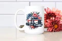 Watercolor Semi Truck with Flowers | Sublimation Clipart Product Image 2