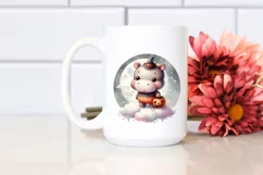 Cute Baby Hippo on Halloween Retro PNG Product Image 2