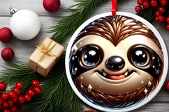 Shiny Christmas Sloth Round Ornament Sublimation PNG Product Image 2