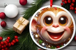 Monkey Christmas Round Ornament Sublimation PNG Product Image 2
