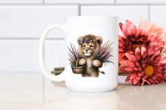 Cute Baby Lion Holding Flower Basket Boho Product Image 2