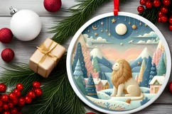 Colorful Winter Scene with Lion Round Ornament Sublimation Product Image 2