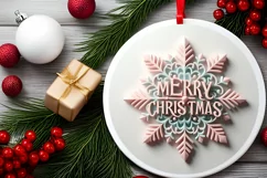 Snow Flake Christmas Round Cute Ornament Sublimation Product Image 2