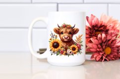 Cute Baby Highland Cow with Sunflower | Clipart Product Image 2