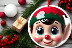 Shiny Christmas Elf Round Ornament Sublimation PNG Product Image 2