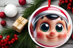 Elf Christmas Round Ornament Sublimation PNG Product Image 2