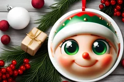 Elf with big eyes Round Christmas Ornament Sublimation PNG Product Image 2