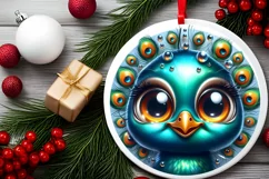 Peacock with big eyes Round Christmas Ornament Sublimation Product Image 2