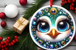 Peacock with big eyes Round Christmas Ornament Sublimation Product Image 2