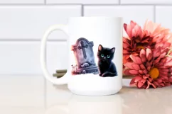 Cute Black Cat Grave Drawing | Clipart Product Image 2