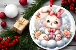 Vintage Baby Bunny on Cloud Christmas Ornament Product Image 2