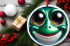 Frog with big eyes Round Christmas Ornament Sublimation PNG Product Image 2