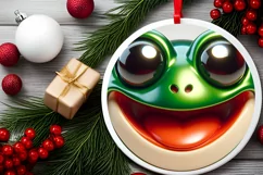Frog with big eyes Round Christmas Ornament Sublimation PNG Product Image 2