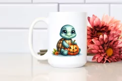 Baby Turtle with Halloween Pumpkin, PNG Product Image 2
