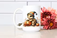 Baby Turtle with Halloween Pumpkin, PNG Product Image 2