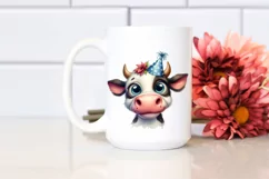 Expressive Confused Cow with Party Hat Caricature Clipart Product Image 2