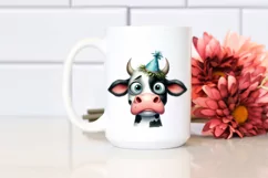 Expressive Confused Cow with Party Hat Caricature Clipart Product Image 2