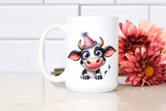 Expressive Confused Cow with Party Hat Caricature Clipart Product Image 2