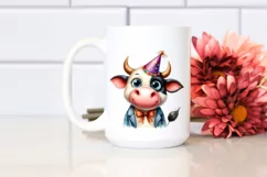 Expressive Confused Cow with Party Hat Caricature Clipart Product Image 2
