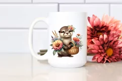 Cute Baby Otter Holding Flower Basket Boho Product Image 2