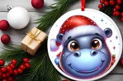 Hippo with big eyes Round Christmas Ornament Sublimation PNG Product Image 2