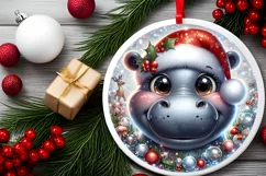 Hippo with big eyes Round Christmas Ornament Sublimation PNG Product Image 2