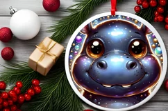 Hippo with big eyes Round Christmas Ornament Sublimation PNG Product Image 2