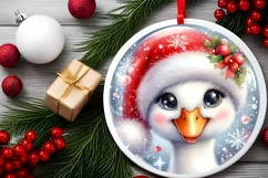 Swan with big eyes Round Christmas Ornament Sublimation PNG Product Image 2