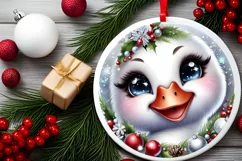 Swan with big eyes Round Christmas Ornament Sublimation PNG Product Image 2