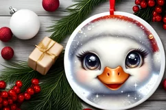 Swan with big eyes Round Christmas Ornament Sublimation PNG Product Image 2