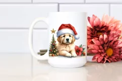 Watercolor Golden Retriever with Santa Hat, Transparent PNG Product Image 2