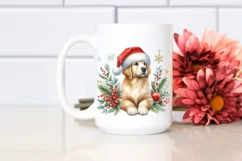 Watercolor Golden Retriever with Santa Hat, Transparent PNG Product Image 2