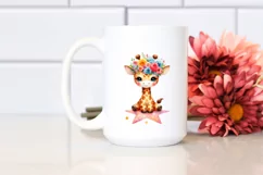 Colorful Giraffe with Flower Crown, Quirky Style PNG Product Image 2