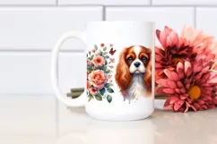 Watercolor Cavalier King Charles Spaniel | Flowers Left and Product Image 2