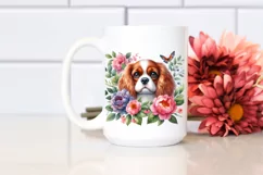 Watercolor Cavalier King Charles Spaniel | Flowers Left and Product Image 2