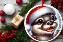 Otter with big eyes Round Christmas Ornament Sublimation PNG Product Image 2