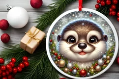 Otter with big eyes Round Christmas Ornament Sublimation PNG Product Image 2