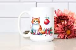 Watercolor Cat with Christmas Decorations PNG Product Image 2