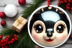 Deer with big eyes Round Christmas Ornament Sublimation PNG Product Image 2