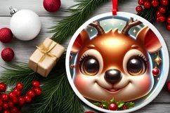 Deer with big eyes Round Christmas Ornament Sublimation PNG Product Image 2