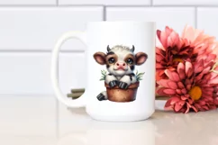 Smiling Baby Highland Cow in Pot | Clipart Product Image 2